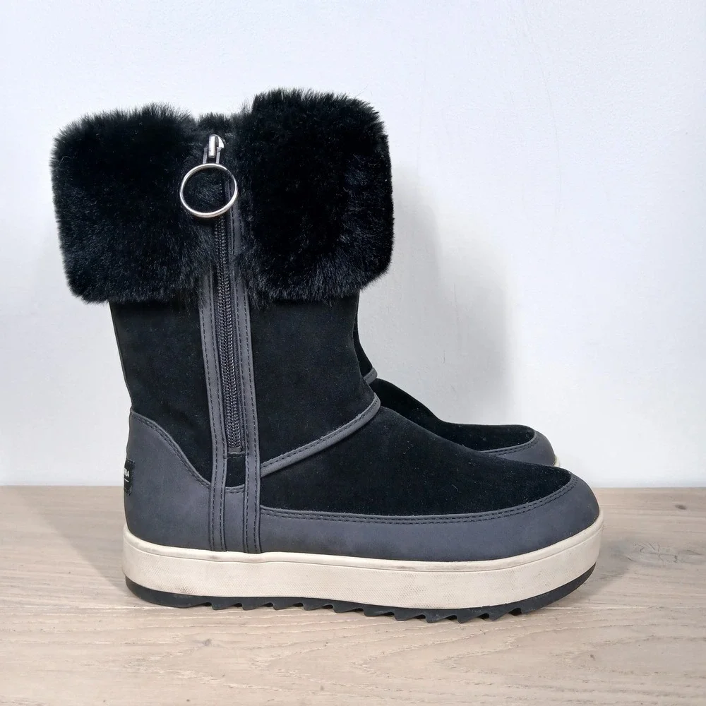 Koolaburra By UGG Boots Womens 8 Black Faux Fur Side Zip Platform Winter Y2K - Picture 3 of 12